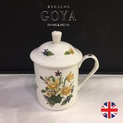 Mug Tea For One (UK) Con Tapa y Filtro Acero Yellow Flower- Porcelana Inglesa